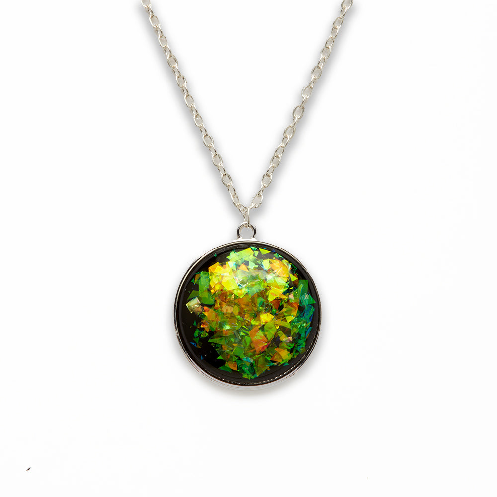 Zinc Alloy Large Green Silver Plated Round Necklace