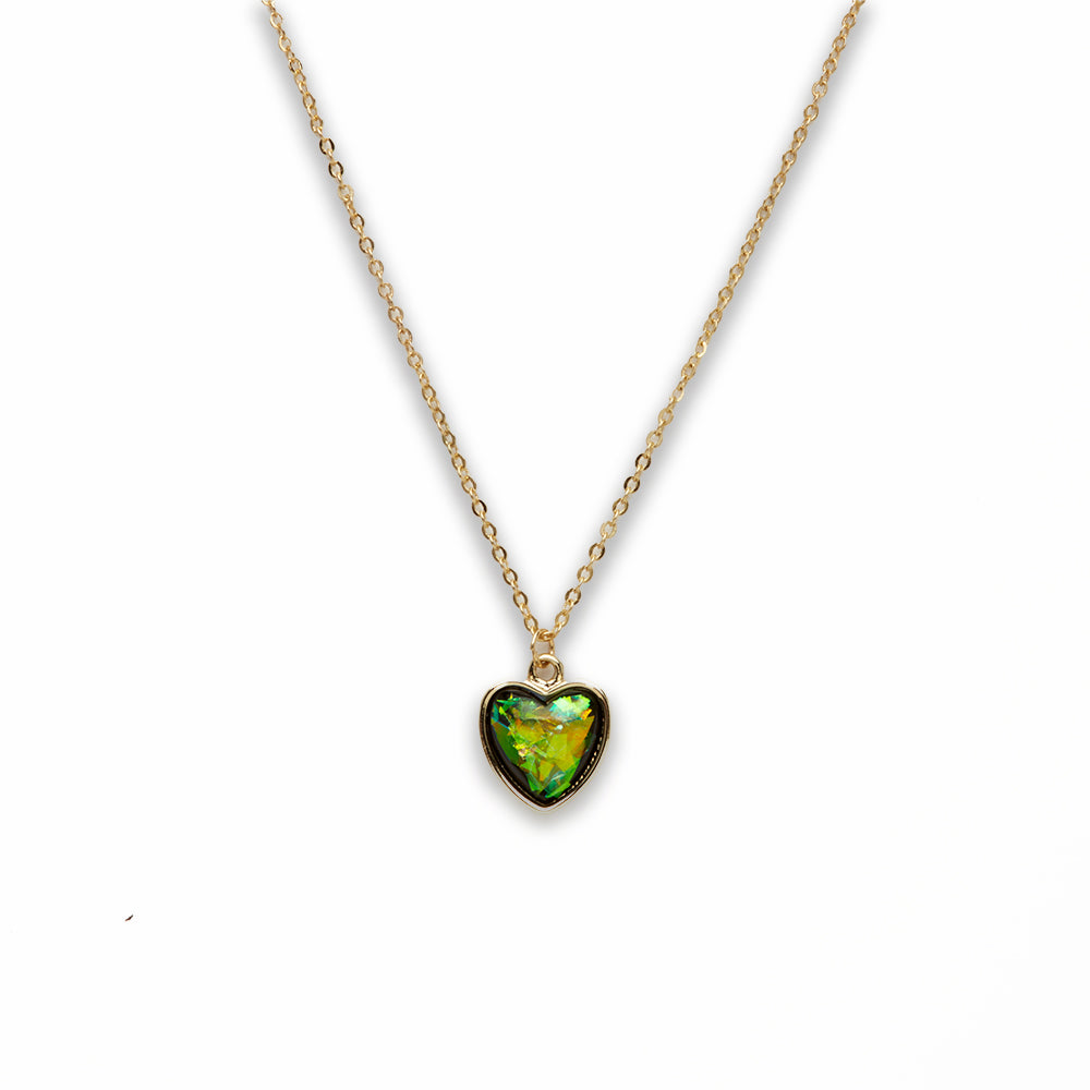 Zinc Alloy Small Green Gold Plated Heart Necklace