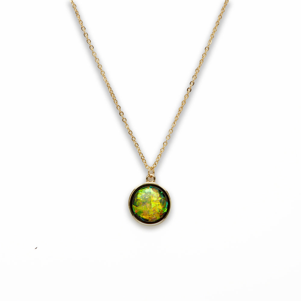 Zinc Alloy Small Green Gold Plated Round Necklace