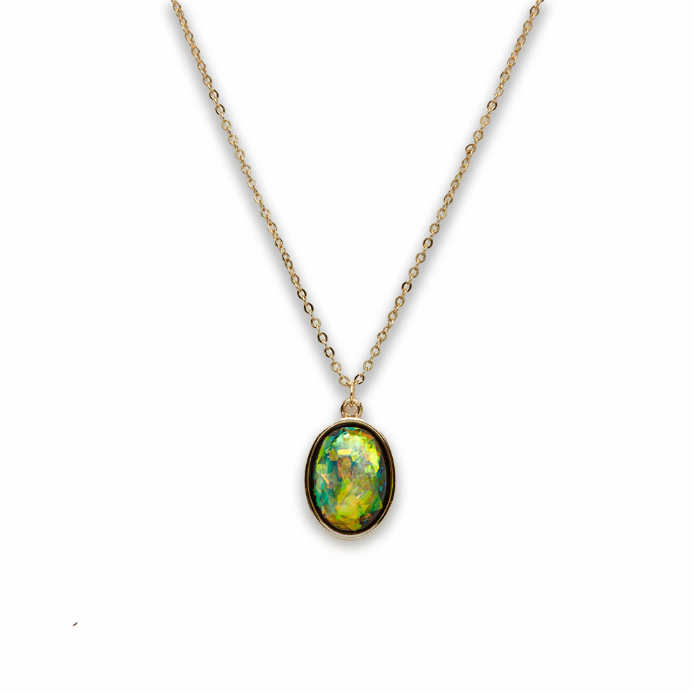 Zinc Alloy Small Green Gold Plated Oval Necklace