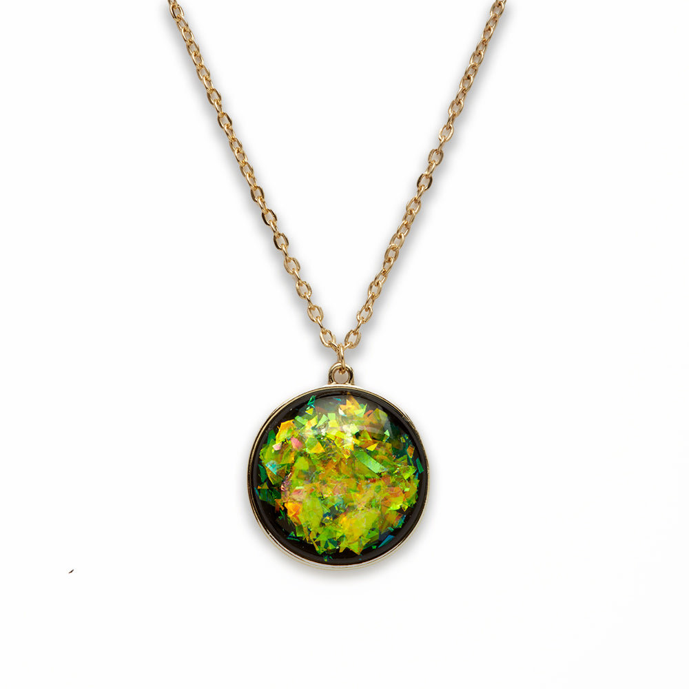 Zinc Alloy Large Green Gold Plated Round Necklace