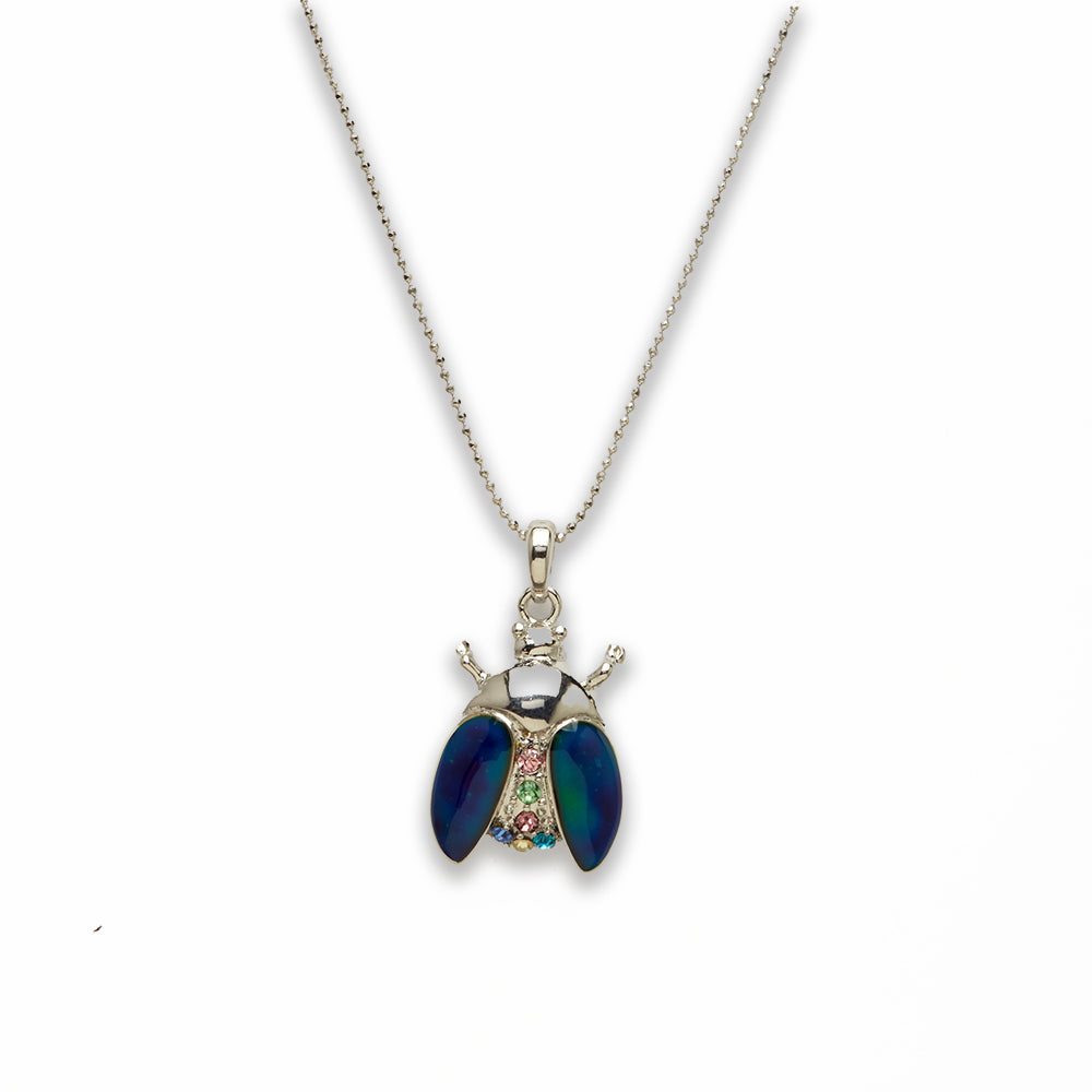 Zinc Alloy Mood Multi Rhinestone Silver Pated Lady Bug Necklace
