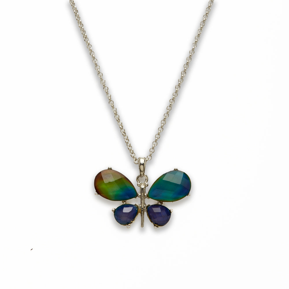 Zinc Alloy Mood Faceted Silver Plated Butterfly Necklace