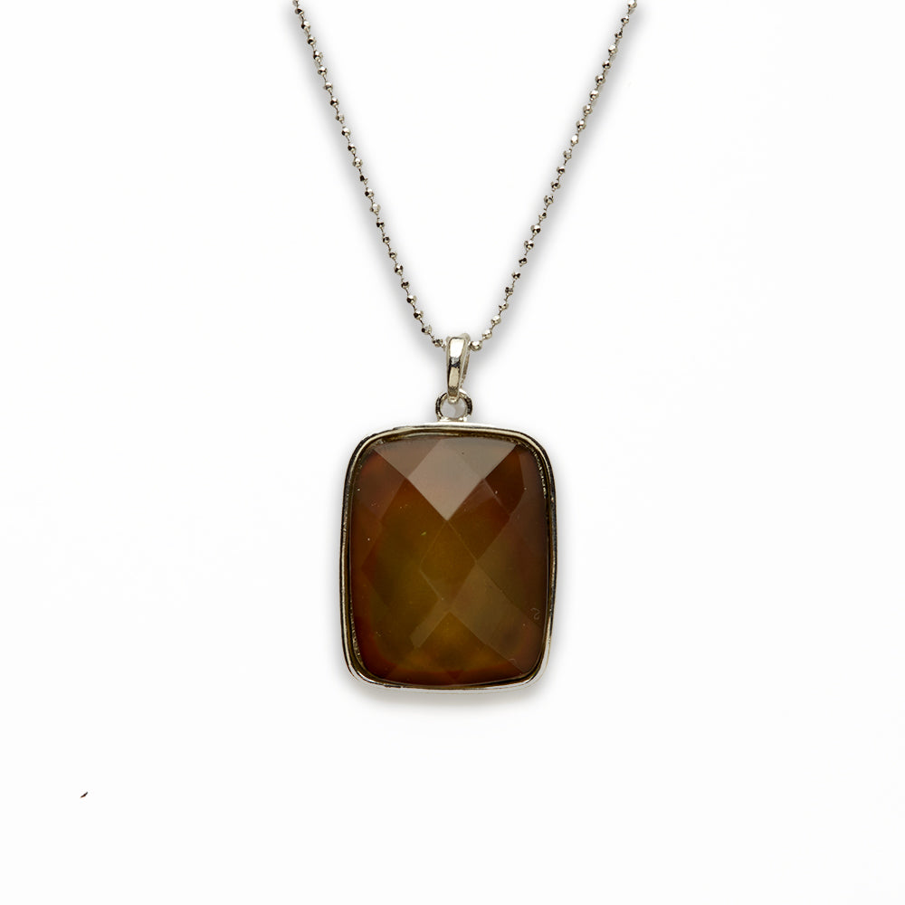 Zinc Alloy Mood Faceted Silver Plated Rectangle Necklace
