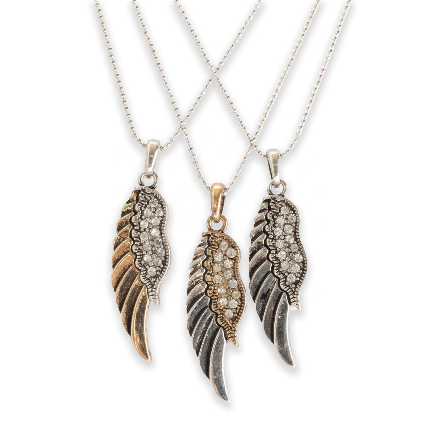 Zinc Alloy Gold, Silver, Gold w Silver Plating Wing Necklace