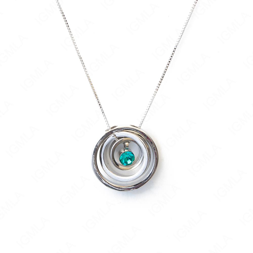 Zinc Alloy Teal Rhinestone Silver Plated Circle Necklace