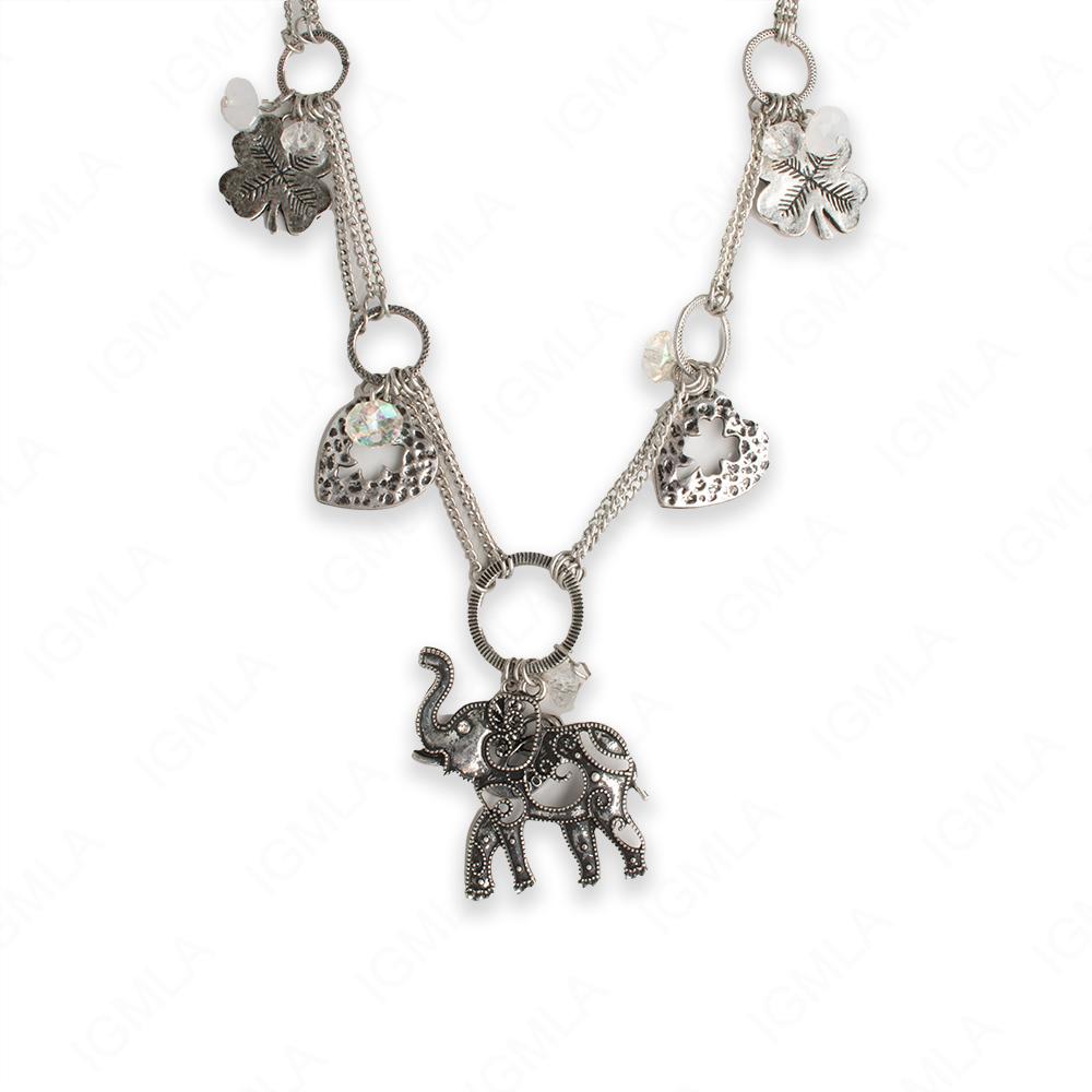 Zinc Alloy Good Luck Antique Silver Plating Elephant Necklace