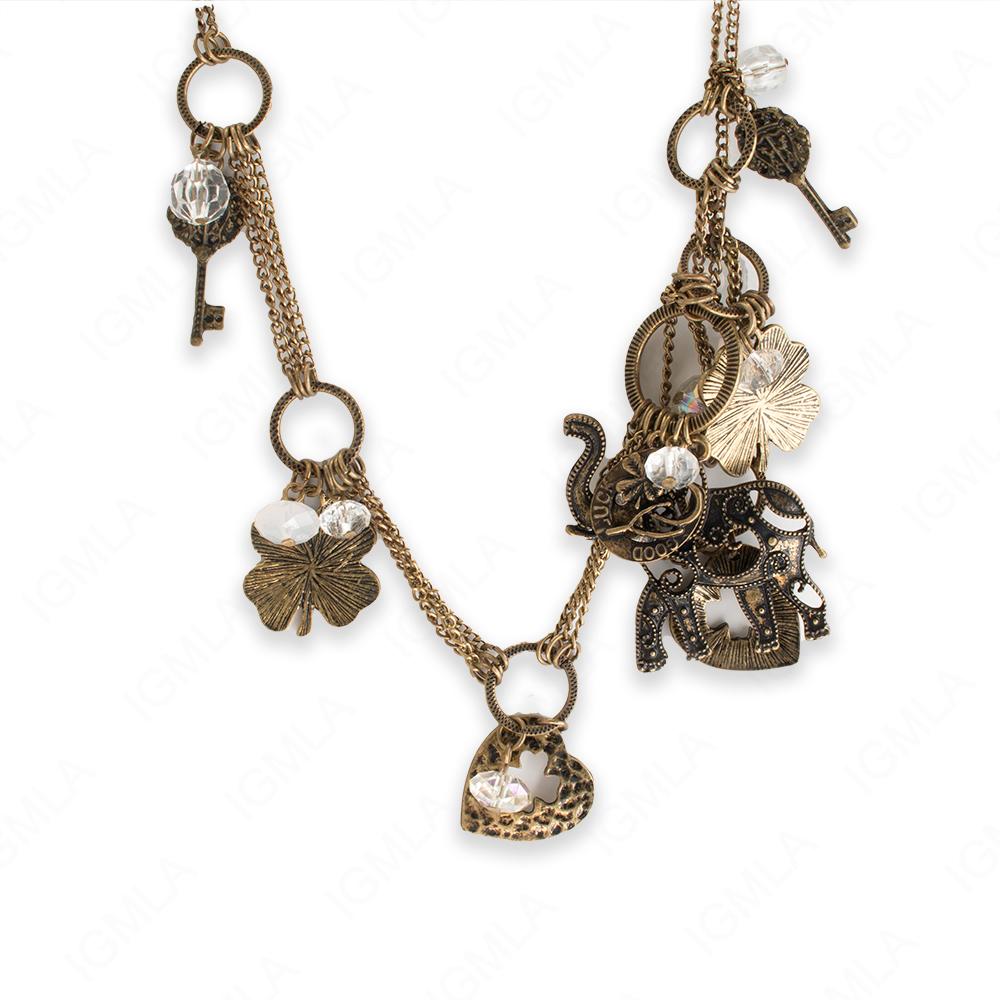 Zinc Alloy Good Luck Antique Gold Plating Elephant Necklace