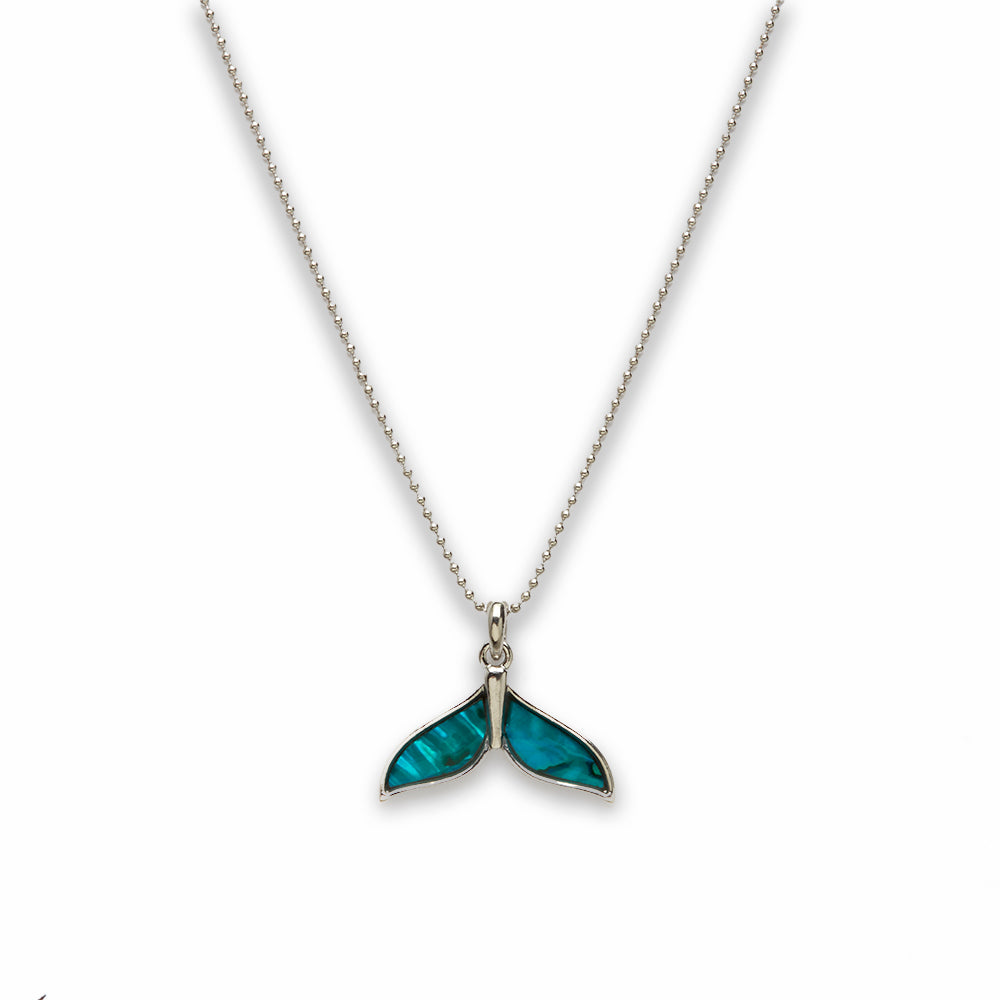 Zinc Alloy Blue Paua shell Silver Plated Whale Tail Necklace