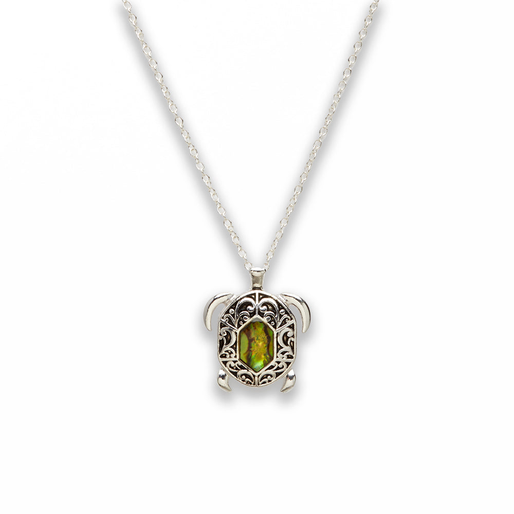 Zinc Alloy Green Paua Shell Silver Plating Turtle Necklace