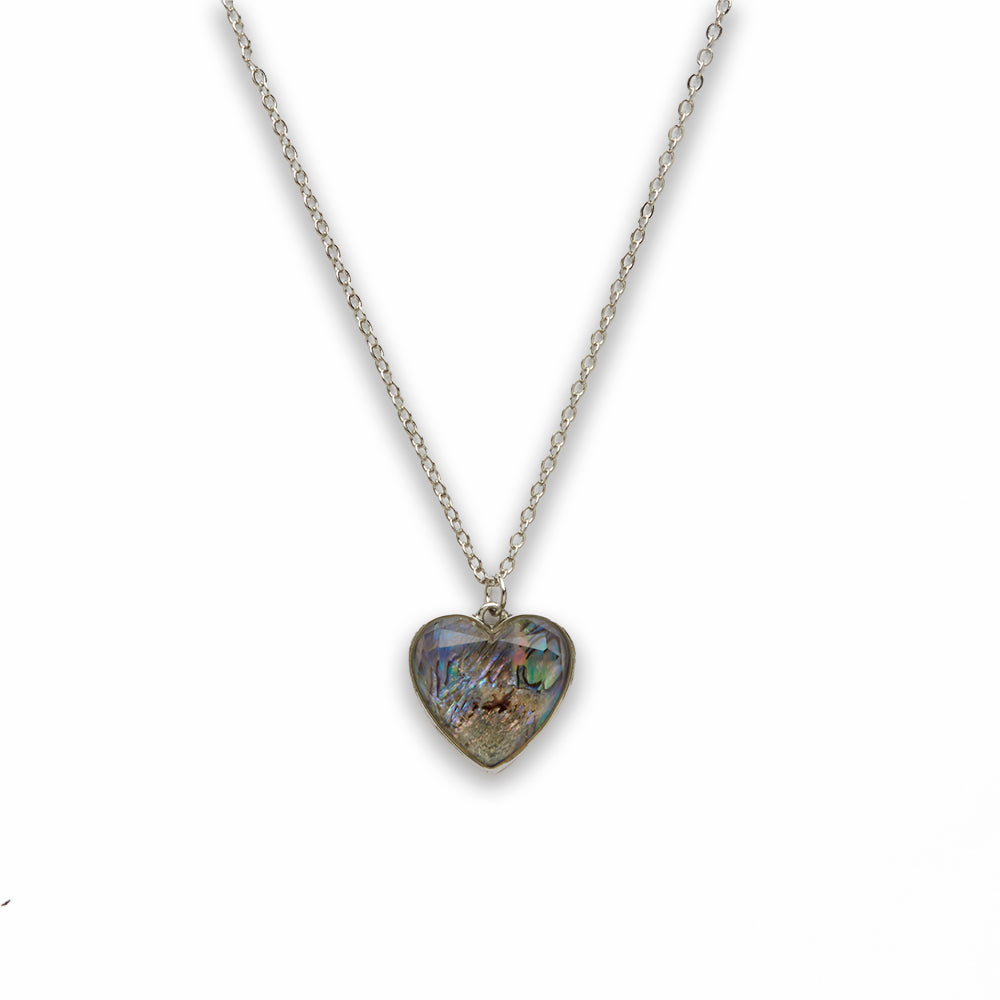 Zinc Alloy Faceted Abalone Silver Plating Heart Necklace