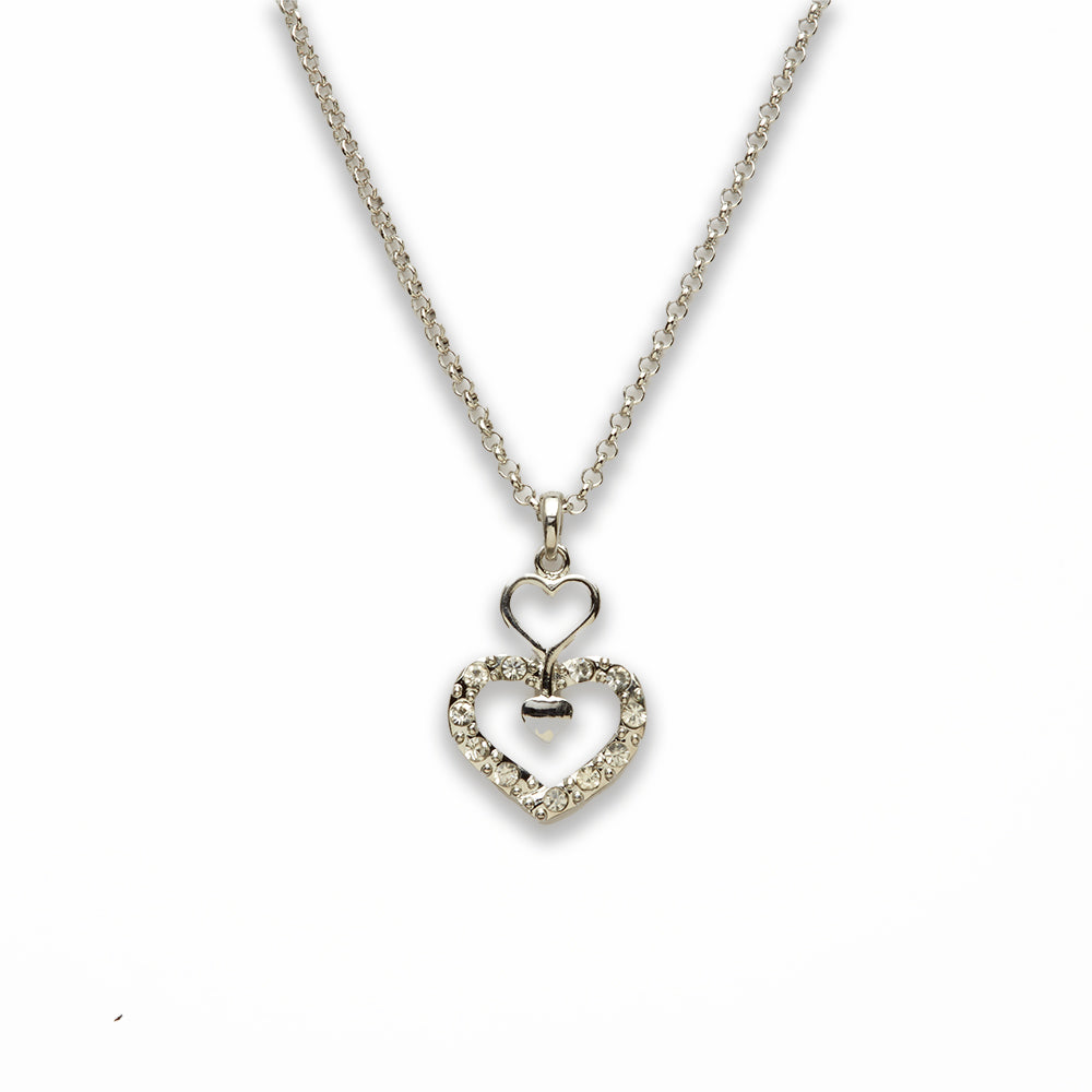 Zinc Alloy Clear Rhinestone Silver Plated Heart Necklace
