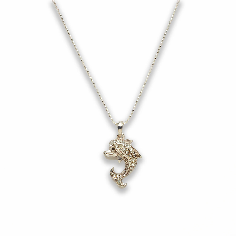 Zinc Alloy Clear Rhinestone Silver Plated Dolphin Necklace