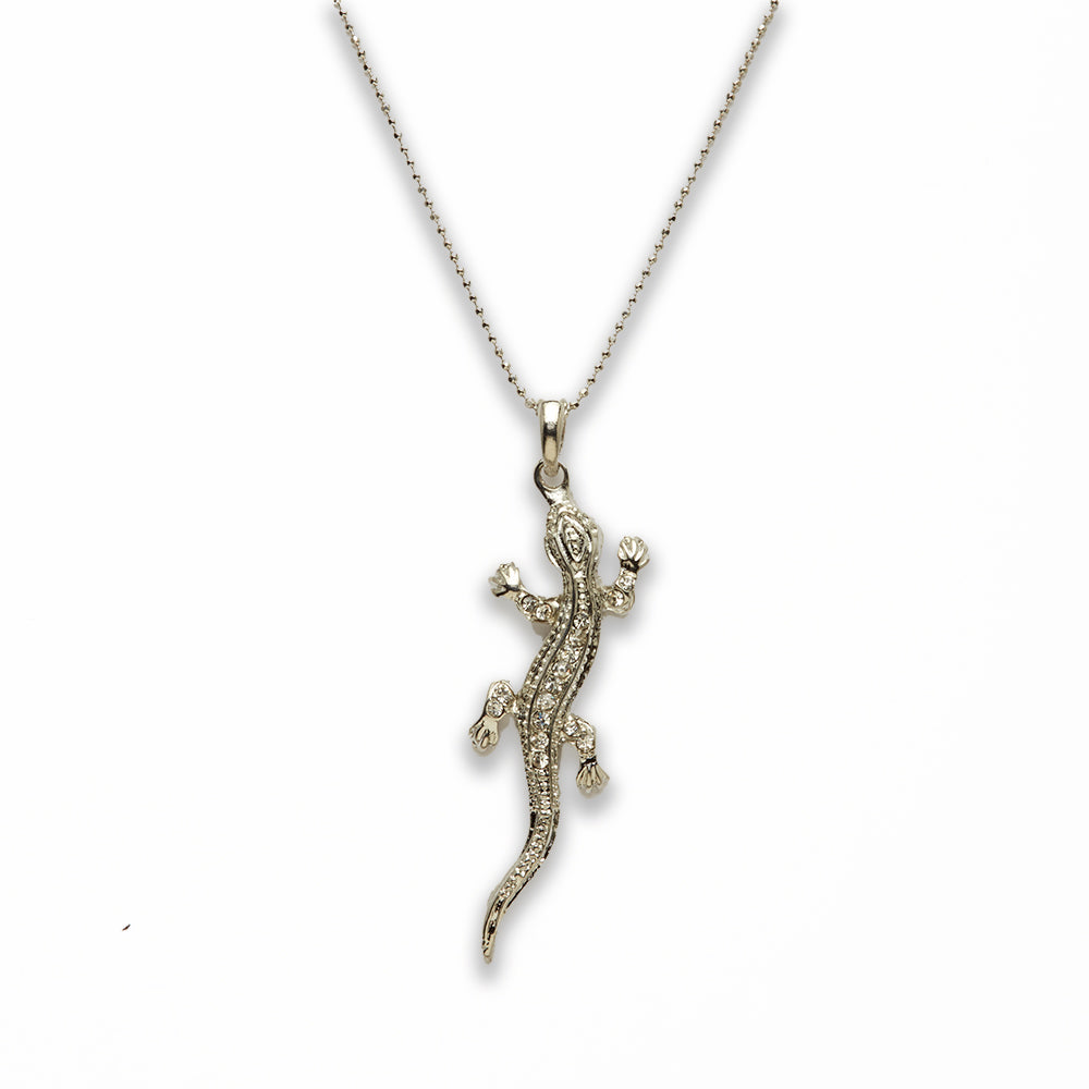 Zinc Alloy Clear Rhinestone Silver Plated Lizard Necklace