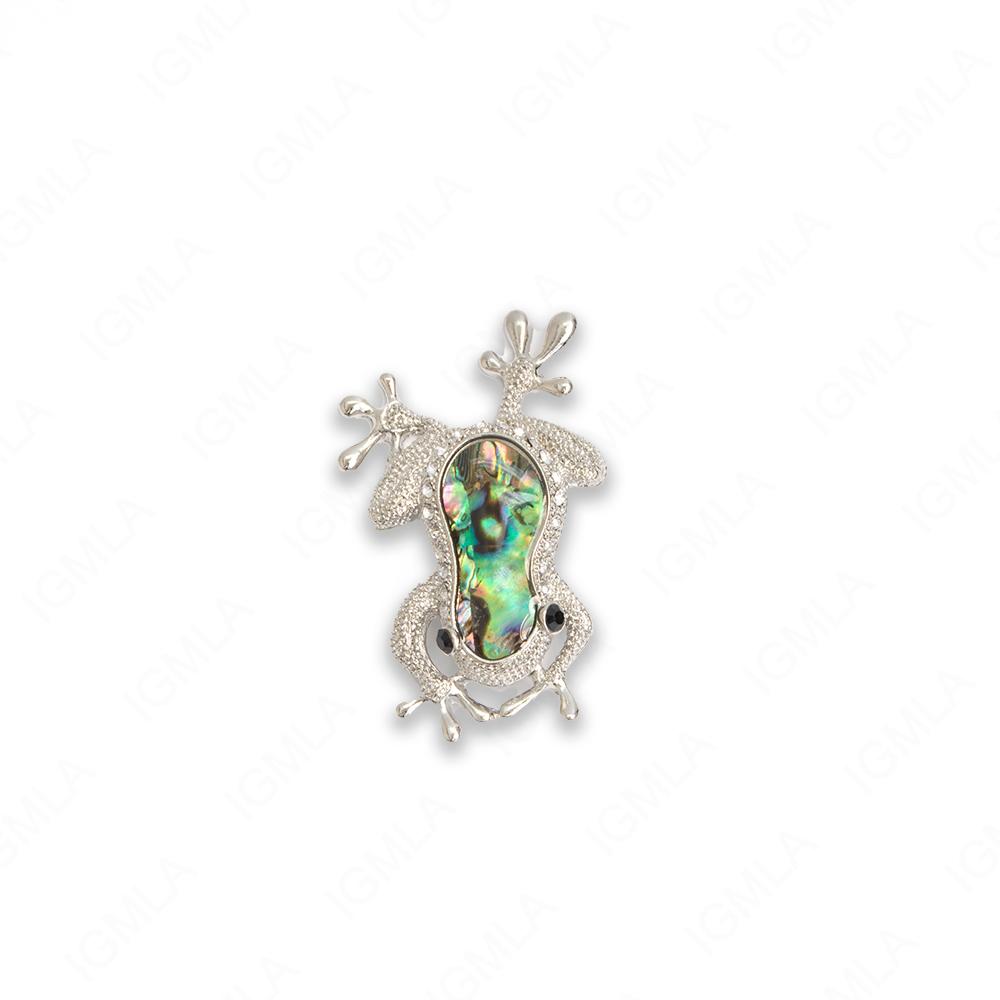 Zinc Alloy With Abalone Rhinestone Rhodium Plated Frog Pendants