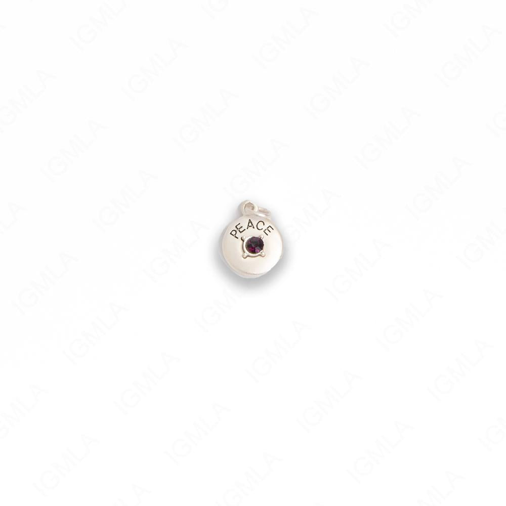 Zinc Alloy Purple Rhinestone Silver Plated Peace Coin Charm