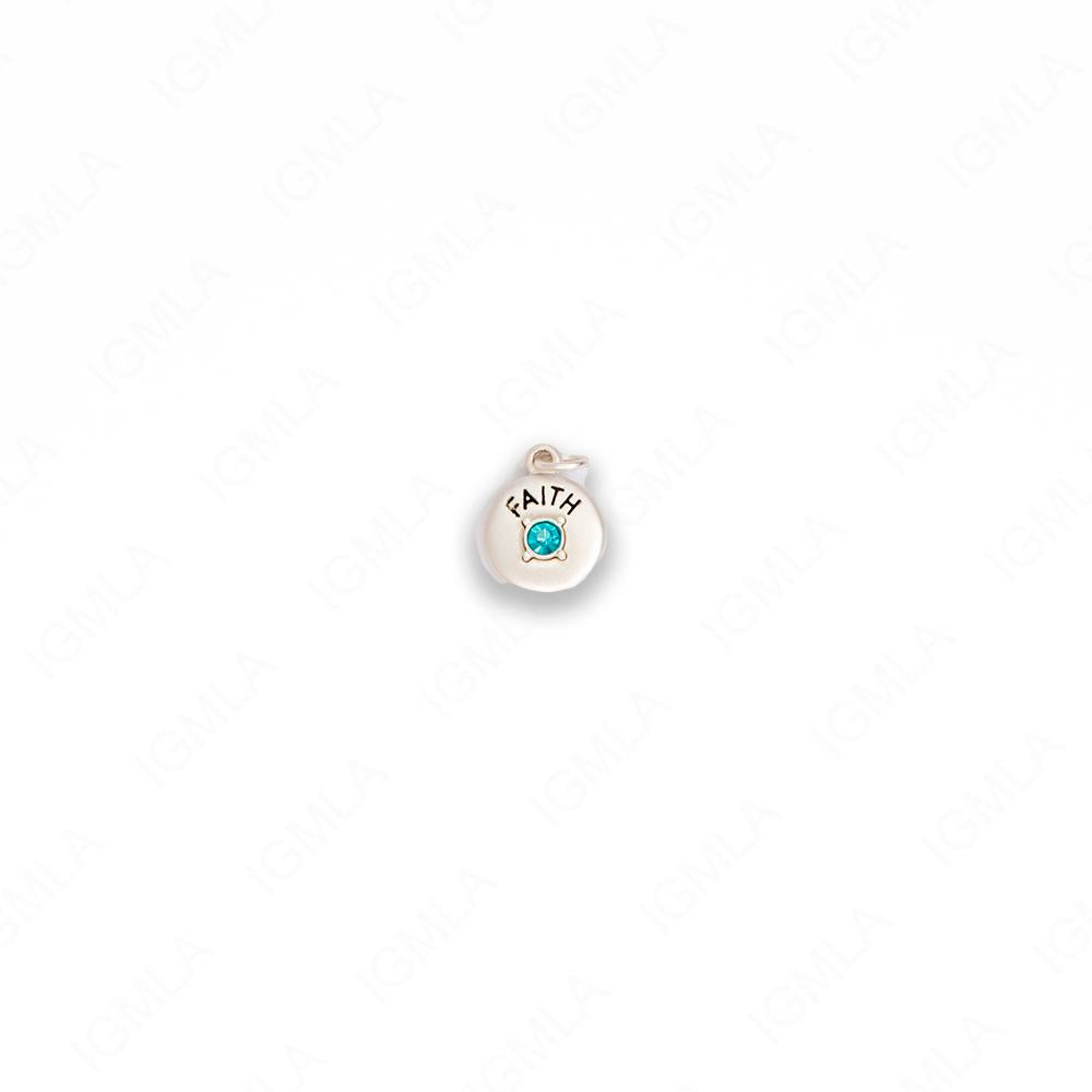 Zinc Alloy Teal Rhinestone Silver Plated Faith Coin Charm