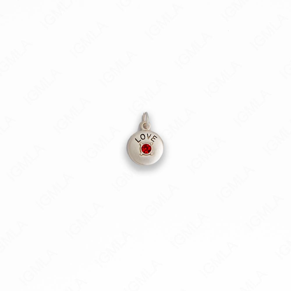 Zinc Alloy Red Rhinestone Silver Plated Love Coin Charm