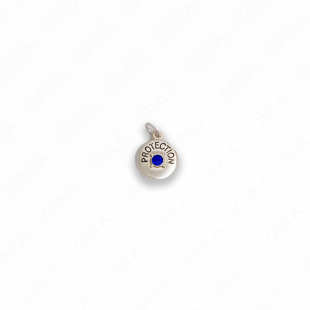 Zinc Alloy Blue Rhinestone Silver Plated Protection Coin Charm
