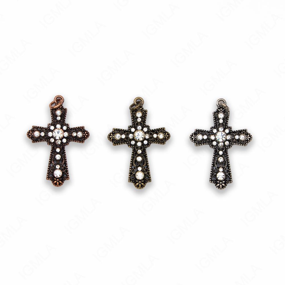 Zinc Alloy Gold, Silver, Copper Burnished W Rhinestone Cross Pendants