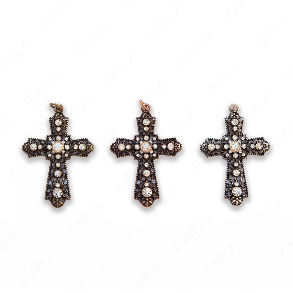 Zinc Alloy Gold, Silver, Copper Burnished W Rhinestone Cross Pendants