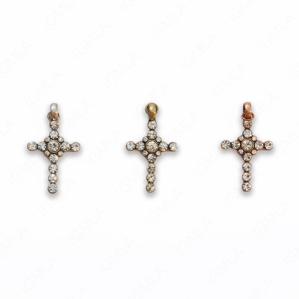 Zinc Alloy Gold, Silver, Copper Burnished W Rhinestone Cross Pendants