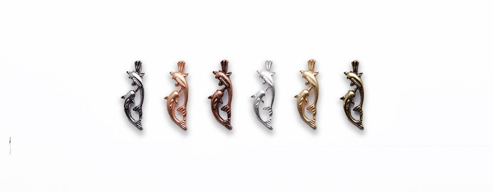 Small Zinc Alloy Matt Rose, Gold, Silver, Gold Plated, Burnish Gold, Silver, Copper Double Dolphin Charm