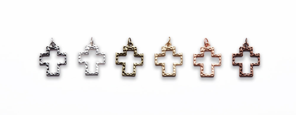 Small Zinc Alloy Matt Rose, Gold, Silver, Gold Plated, Burnish Gold, Silver, Copper Cross Charm