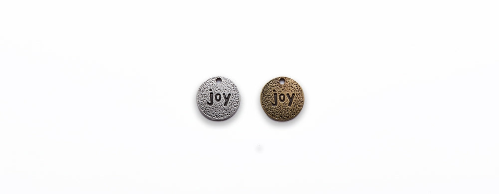 Small Zinc Alloy Burnish Silver, Gold Joy Coin Charm