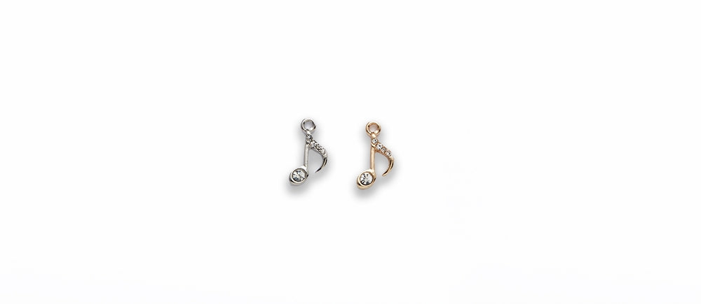 Small Zinc Alloy Gold, Silver Plated w Rhinestones Music Note Charm
