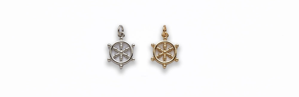 Small Zinc Alloy Gold, Rhodium Plated Wheel Charm