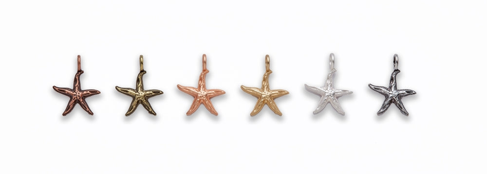 Zinc Alloy Matt Rose Gold, Silver Gold, Burnish Gold, Silver, Copper Star Fish Charm