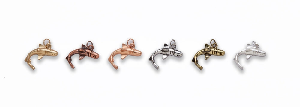 Zinc Alloy Matt Rose Gold, Silver Gold, Burnish Gold, Silver, Copper Shark Charm