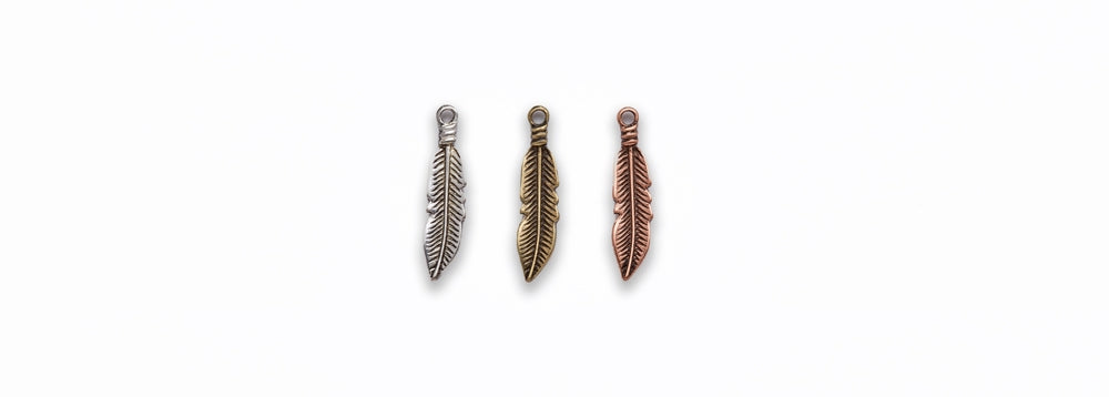 Zinc Alloy Burnish Gold Silver Copper Feather Charm