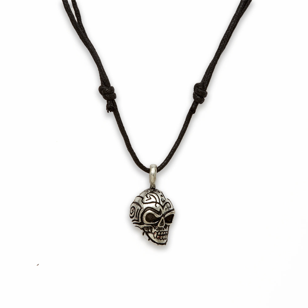 18 inch Zinc Alloy Silver Burnished Tone Skull Necklace