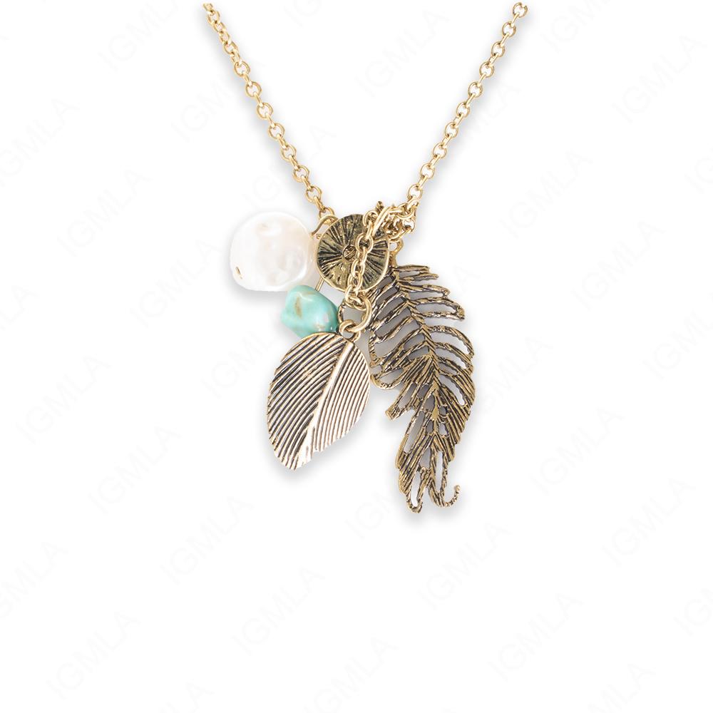 18 inch Zinc Alloy Burnish Gold Tone Leaf Charm Necklace