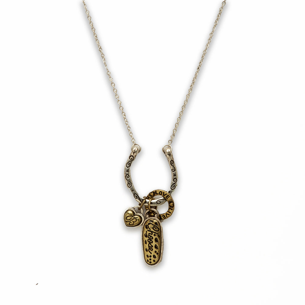 18 inch Zinc Alloy Burnish Gold, Silver Tone Horse Shoe Charm Necklace