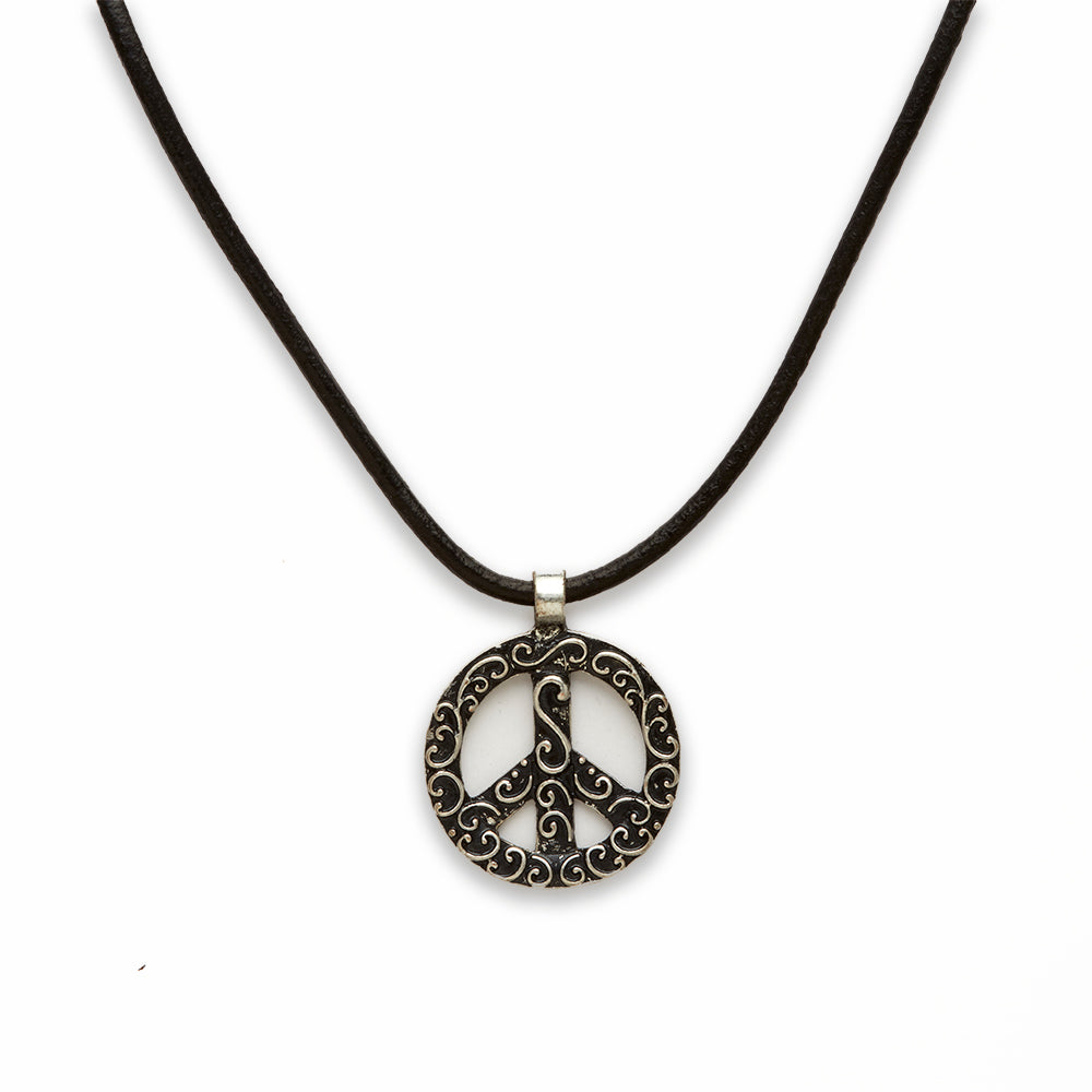 18 inch Zinc Alloy Burnish Silver Tone Peace Circle Necklace