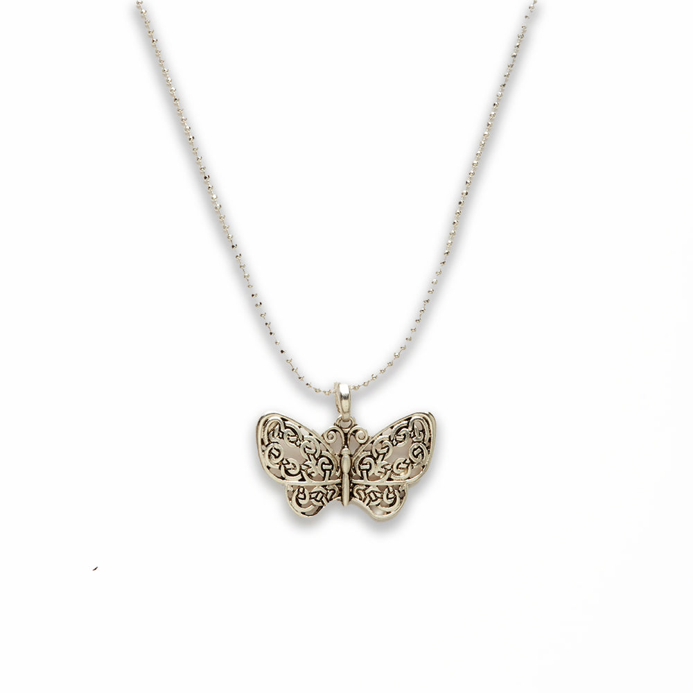18 inch Zinc Alloy Silver Tone Butterfly Necklace