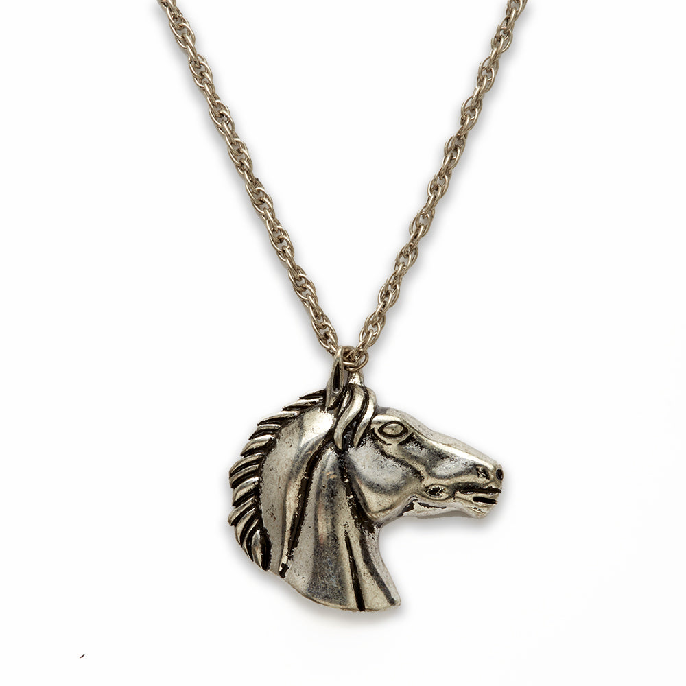 18 inch Zinc Alloy Burnish Silver Tone Horse Face Necklace