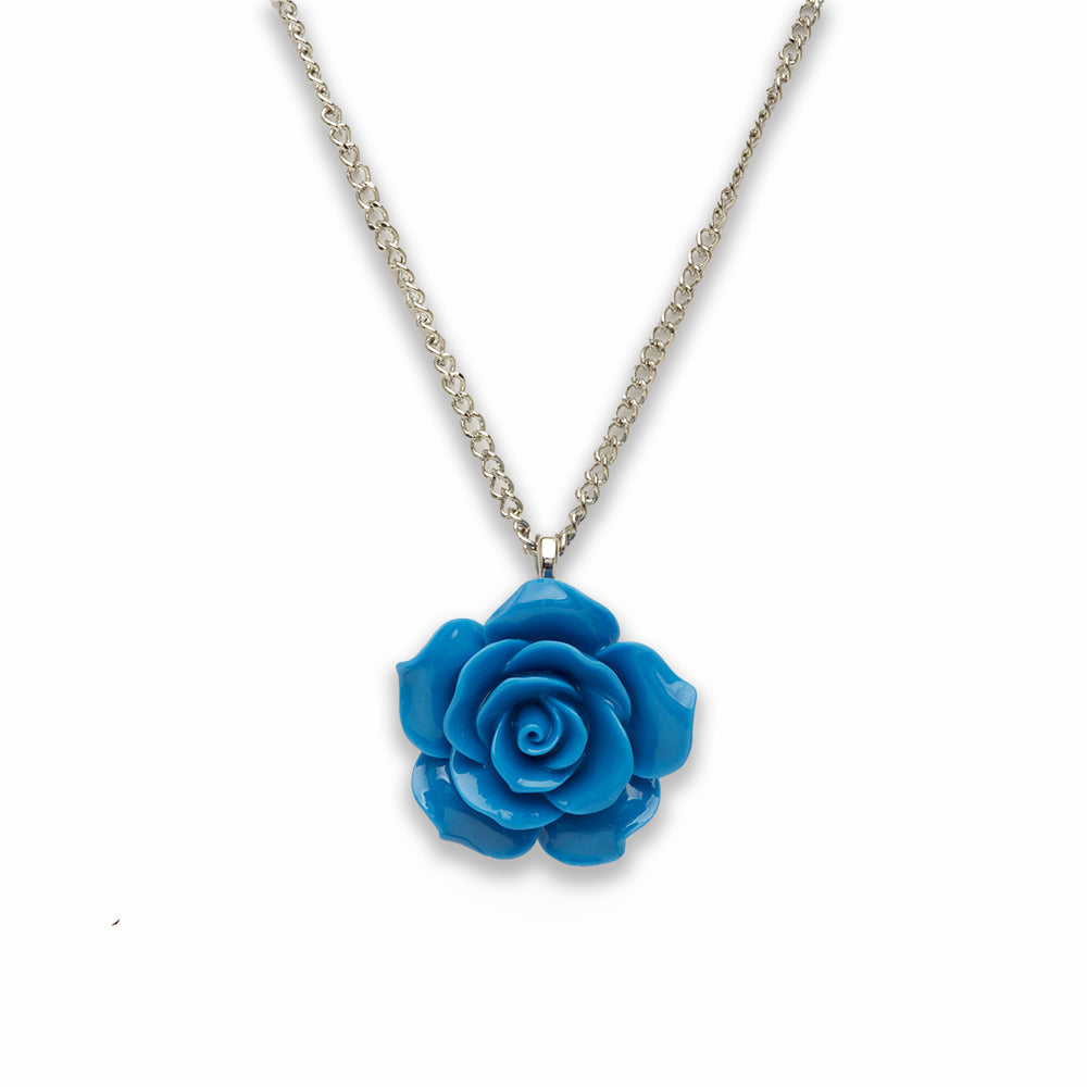 18 inch Synthetic Resin Blue Rose Necklace