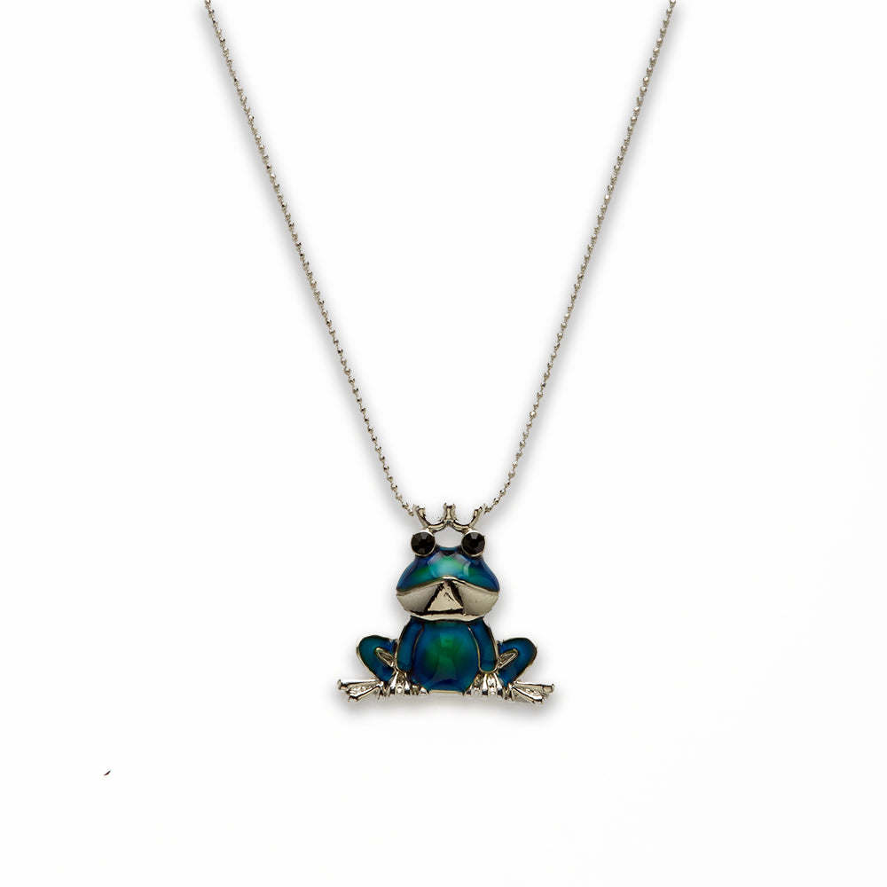 18 inch Zinc Alloy with Mood Stone Rhodium Sitting Frog Necklace