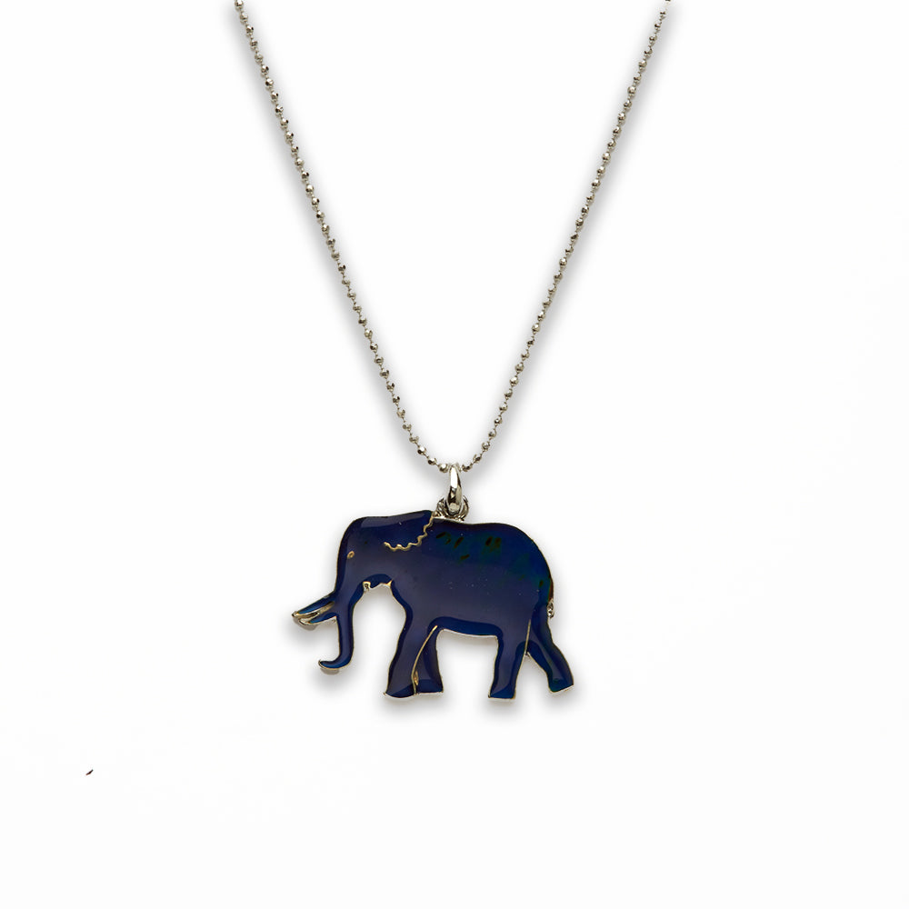 18 inch Zinc Alloy with Mood Stone Rhodium Elephant Necklace