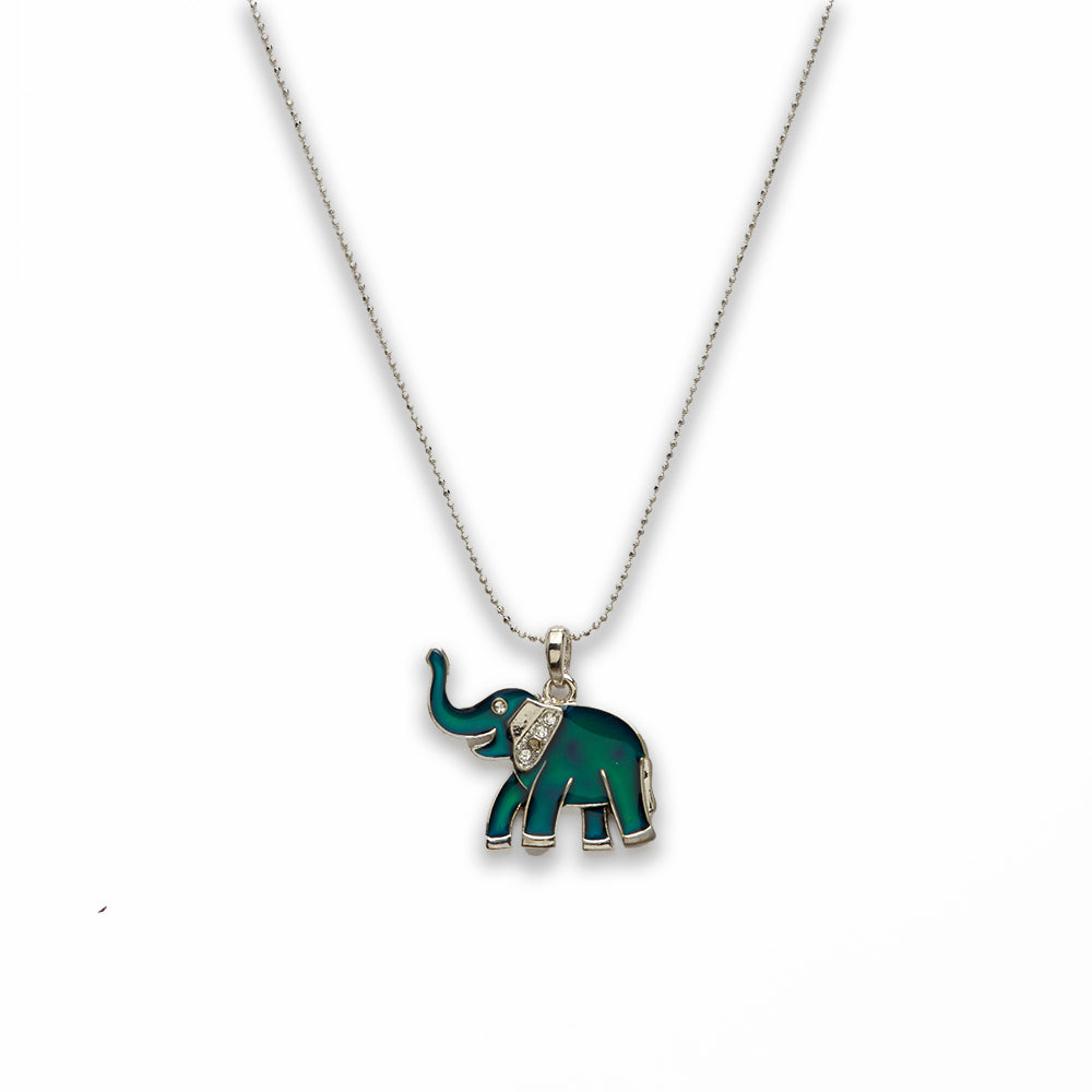 18 inch Zinc Alloy with Mood Stone Rhodium Elephant Necklace
