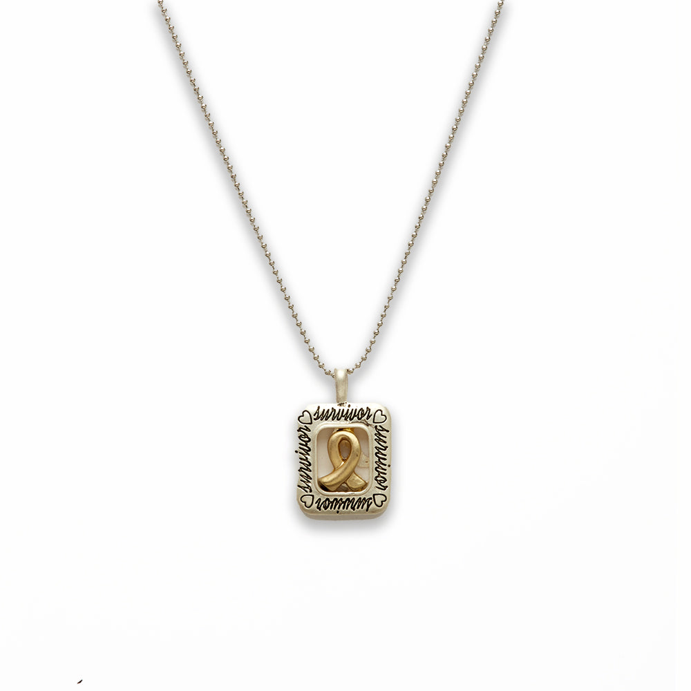 18 inch Zinc Alloy Matted Gold, Silver Tone Cancer Sign Survivor Necklace