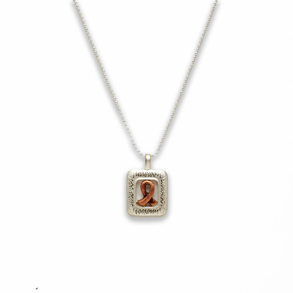 18 inch Zinc Alloy Matted Copper, Silver Tone Cancer Sign Survivor Necklace