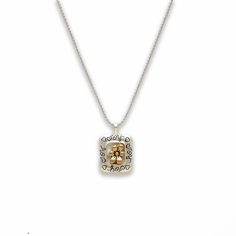 18 inch Zinc Alloy Matted Copper, Silver Tone Flower Sign Joy Necklace