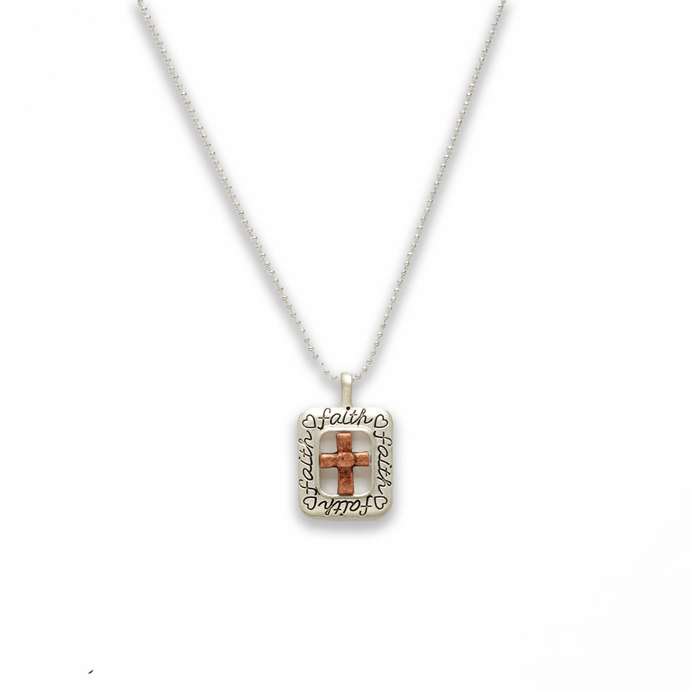 18 inch Zinc Alloy Matted Copper, Silver Tone Cross Sign Love Necklace