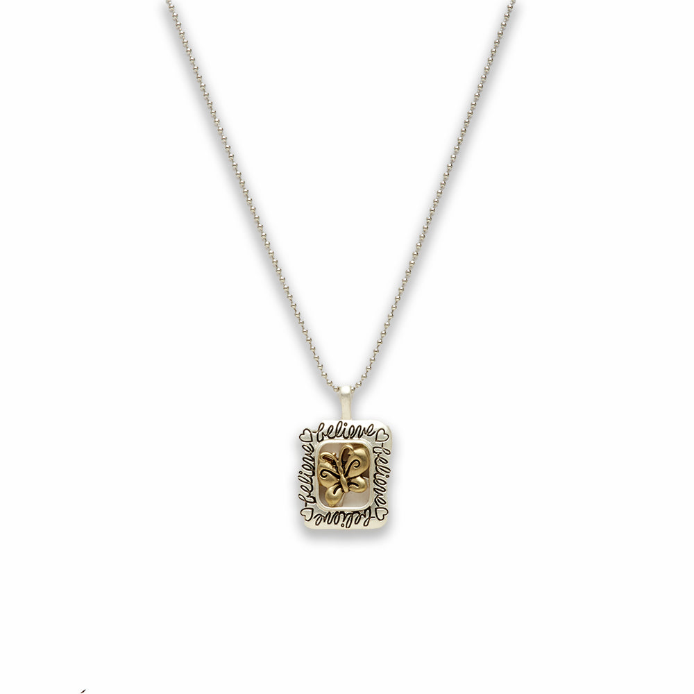 18 inch Zinc Alloy Matted Gold, Silver Tone Butterfly Sign Believe Necklace