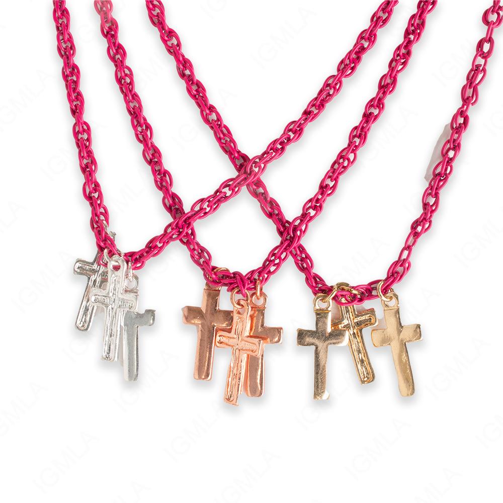 18 inch Zinc Alloy Colorful Chain, Silver, Gold, Copper Pend. Cross Sign Necklace